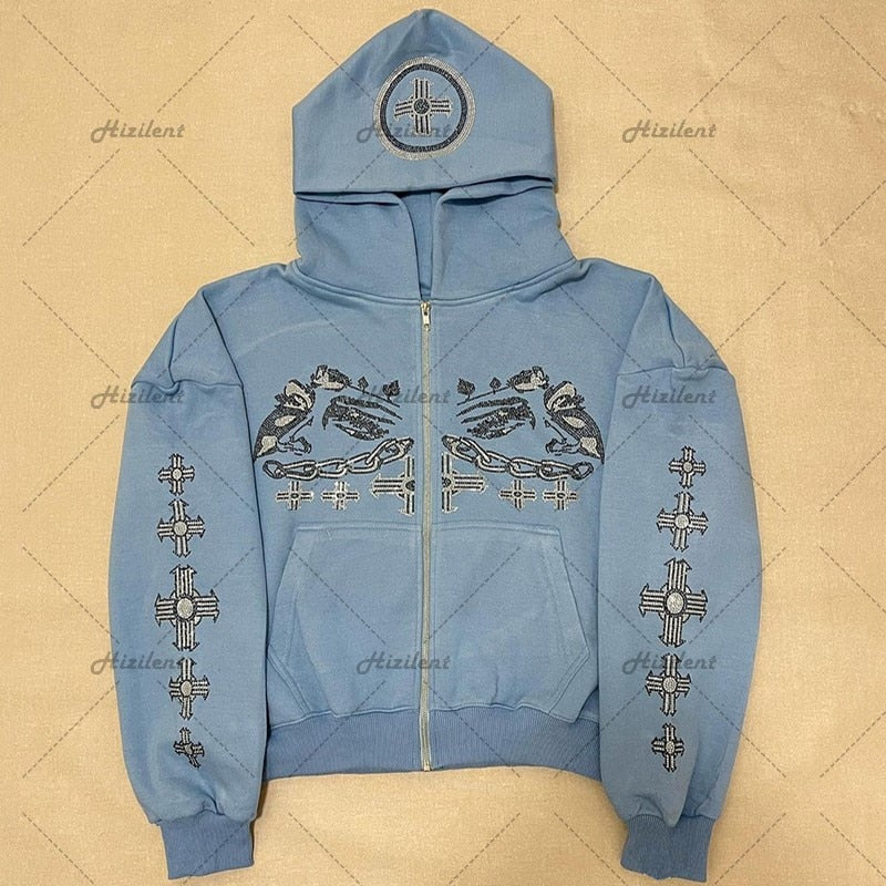 Y2k light blue Zip Hoodie